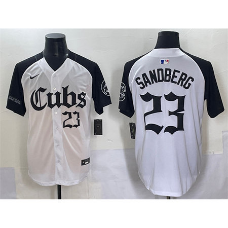 Men's Chicago Cubs #23 Ryne Sandberg White "Gothic North Side Edition" Vapor Premier Limited Stitched Baseball Jersey