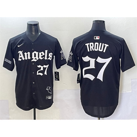 Youth Los Angeles Angels #27 Mike Trout Black "Gothic Halo Edition" Vapor Limited Stitched Baseball Jersey