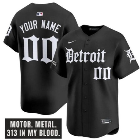 Men's Detroit Tigers Black "Motor Gothic Edition" Vapor Premier Limited Stitched Baseball Custom Jersey