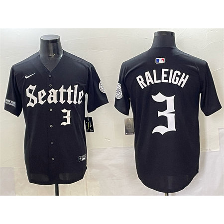 Men's Seattle Mariners #3 Cal Raleigh Black "Deep Sea Gothic Edition" Vapor Premier Limited Stitched Baseball Jersey