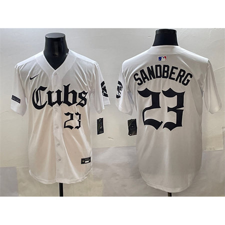 Men's Chicago Cubs #23 Ryne Sandberg White "Gothic North Side Edition" Vapor Premier Limited Stitched Baseball Jersey