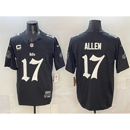 Men's Buffalo Bills #17 Josh Allen Black F.U.S.E. "Gothic Cold Front Edition" With 4-Star C Patch Vapor Limited Stitched Football Jersey