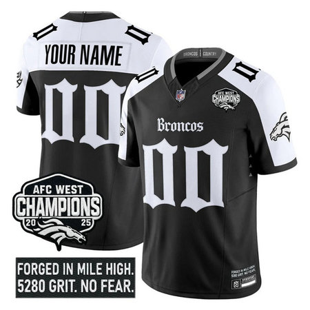 Men's Denver Broncos Black Alternate F.U.S.E 2025 Afc West Champions Patch "Gothic Mile High Shadows Edition" Vapor Limited Stitched Football Custom Jersey