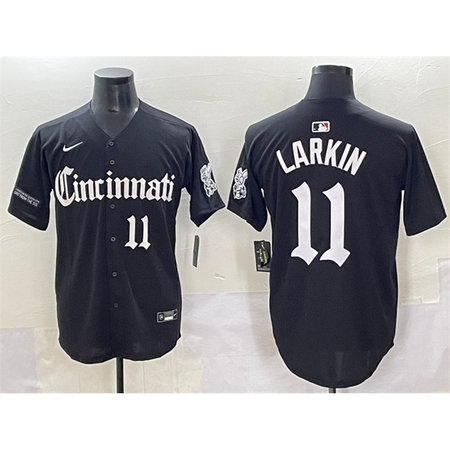 Men's Cincinnati Reds #11 Barry Larkin Black "Gothic Queen City Edition" Vapor Premier Limited Stitched Baseball Jersey