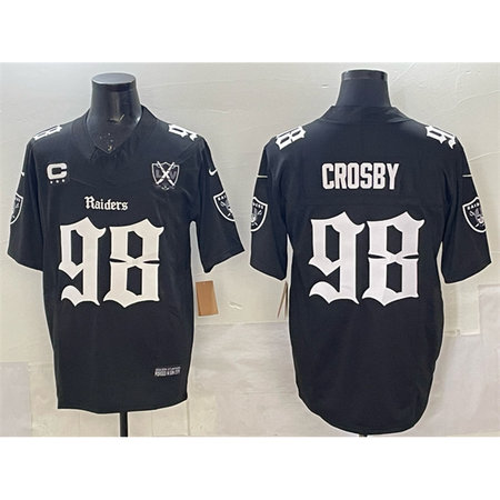 Men's Las Vegas Raiders #98 Maxx Crosby Black F.U.S.E. "Gothic Sin City Shadows Edition" With 65th Anniversary & 3-Star C Patch Vapor Untouchable Limited Stitched Football Jersey