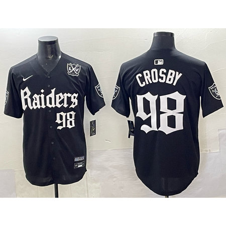 Men's Las Vegas Raiders #98 Maxx Crosby Black "Gothic Sin City Shadows Edition" With 65th Anniversary Patch Vapor Limited Stitched Baseball Jersey