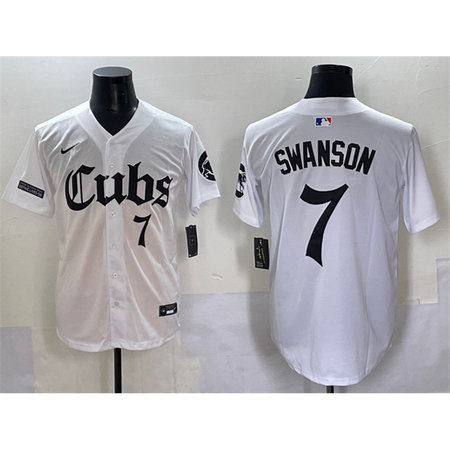 Men's Chicago Cubs #7 Dansby Swanson White "Gothic North Side Edition" Vapor Premier Limited Stitched Baseball Jersey