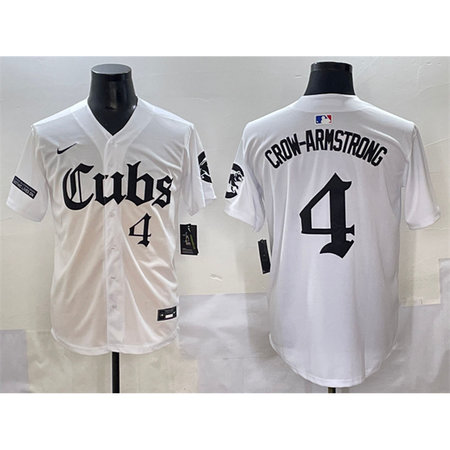 Men's Chicago Cubs #4 Pete Crow-Armstrong White "Gothic North Side Edition" Vapor Premier Limited Stitched Baseball Jersey