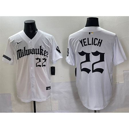 Men's Milwaukee Brewers #22 Christian Yelich White "Gothic 414 Shadows Edition" Vapor Premier Limited Stitched Jersey
