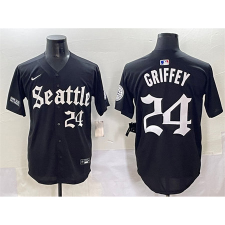 Youth Seattle Mariners #24 Ken Griffey Jr. Black "Deep Sea Gothic Edition" Vapor Premier Limited Stitched Baseball Jersey