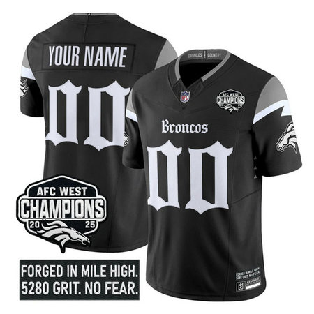 Men's Denver Broncos Black F.U.S.E 2025 Afc West Champions Patch "Gothic Mile High Shadows Edition" Vapor Limited Stitched Football Custom Jersey