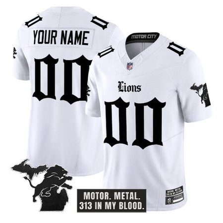 Men's Detroit Lions White 2025 F.U.S.E. "Gothic Motor Grit Edition" Vapor Limited Stitched Football Custom Jersey