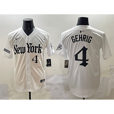 Men's New York Yankees #4 Lou Gehrig White "Gothic Legacy Edition" Vapor Premier Limited Stitched Baseball Jersey