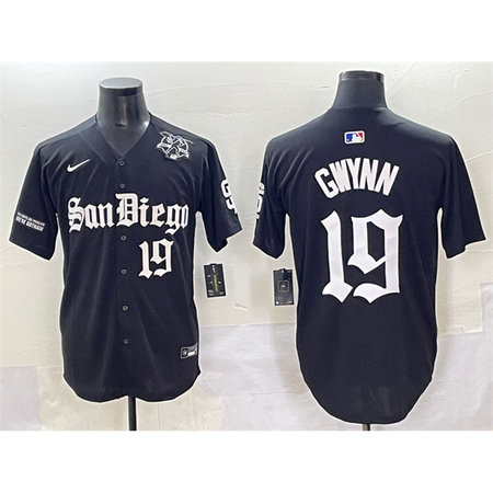 Men's San Diego Padres #19 Tony Gwynn Black Gothic Edition Vapor Limited Stitched Baseball Jersey