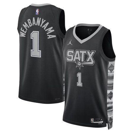 Men's San Antonio Spurs #1 Victor Wembanyama Black Swingman Statement Edition Jersey