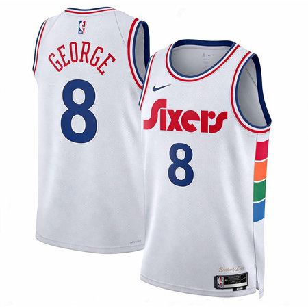 Men's Philadelphia 76ers #8 Paul George Nike White 2024/25 Swingman City Edition Jersey