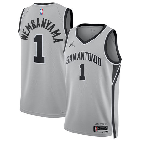 Men's San Antonio Spurs #1 Victor Wembanyama Silver Swingman Statement Edition Jersey