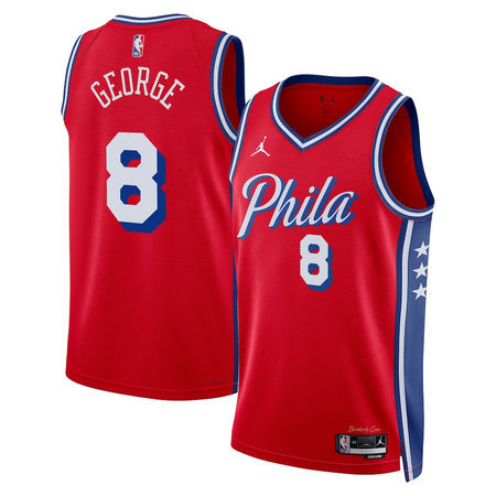 Women's Philadelphia 76ers #8 Paul George Red Swingman Statement Edition Jersey