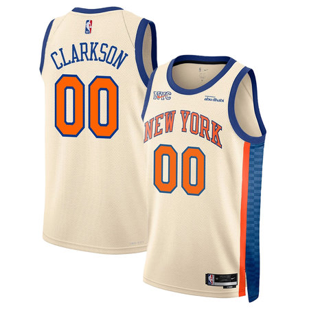 Men's New York Knicks #00 Jordan Clarkson Cream Stitched Basketball Jersey