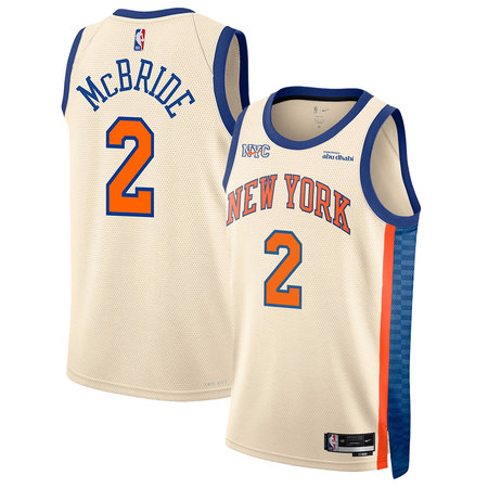 Men's New York Knicks #2 Miles McBride Cream Stitched Basketball Jersey