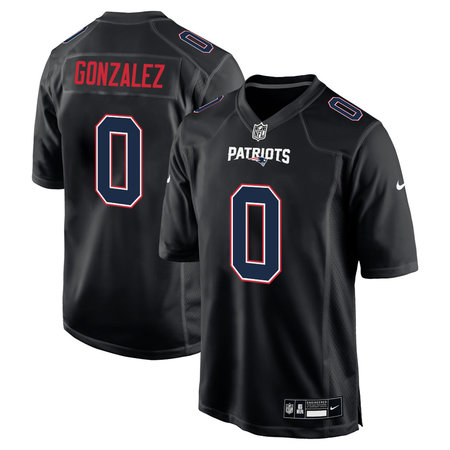 Youth New England Patriots #0 Christian Gonzalez Carbon Black Fashion Game Jersey