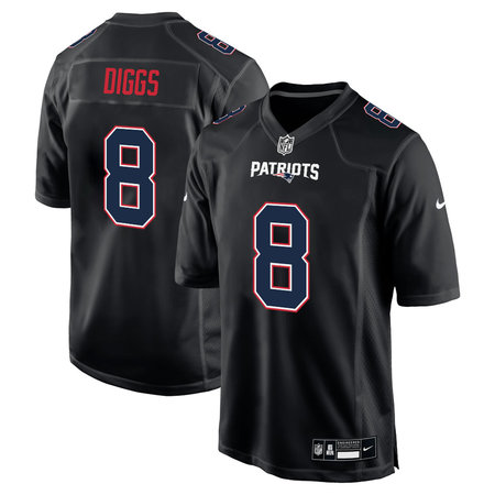 Youth New England Patriots #8 Stefon Diggs Carbon Black Fashion Game Jersey
