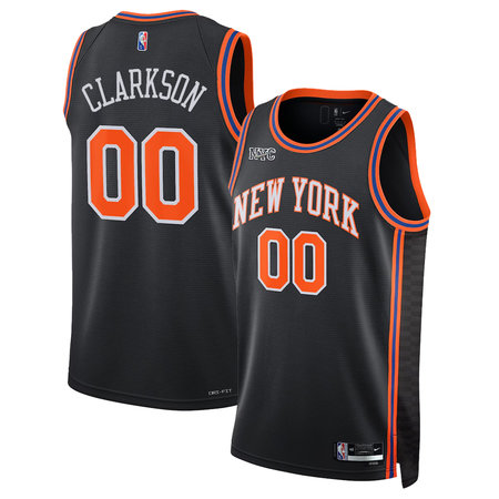 Men's New York Knicks #00 Jordan Clarkson Black Stitched Basketball Jersey