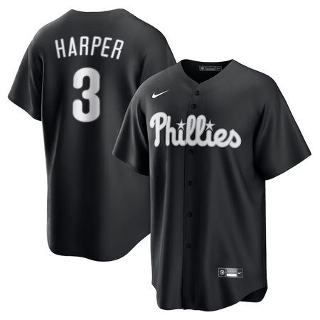 Men's Philadelphia Phillies #3 Bryce Harper Nike Black Lights Out Replica Player Jersey