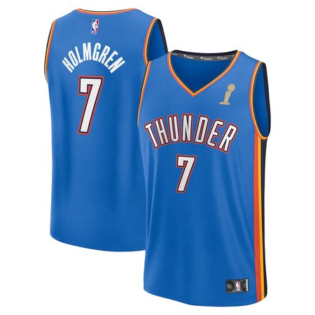 Men's Oklahoma City Thunder #7 Chet Holmgren Fanatics Blue 2025 NBA Finals Champions Fast Break Replica Player Icon Edition Jersey