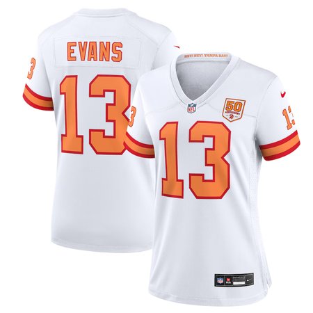 Women's '76 Tampa Bay Buccaneers #13 Mike Evans Nike White 50th Season Game Jersey