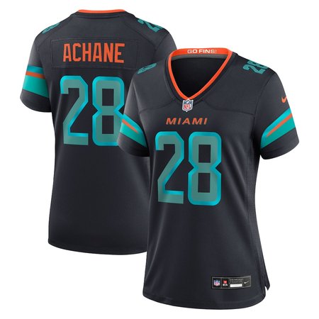 Women's Miami Dolphins #28 De'Von Achane Black Rivalries Collection Game Jersey
