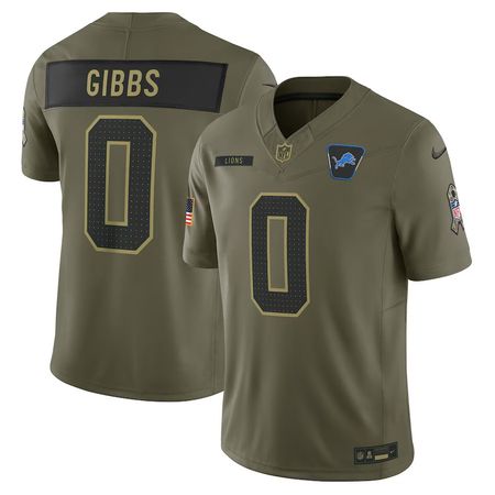 Youth Detroit Lions #0 Jahmyr Gibbs Nike Olive 2025 Salute to Service Limited Jersey