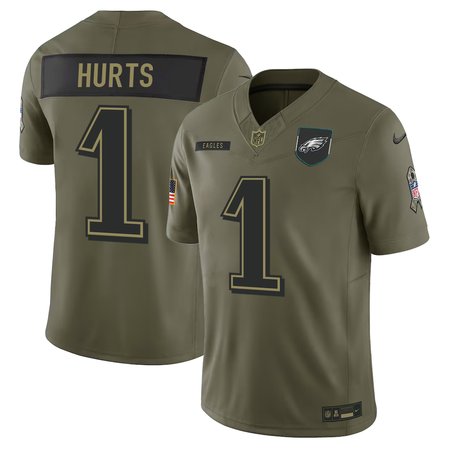 Men's Philadelphia Eagles #1 Jalen Hurts Nike Olive 2025 Salute to Service Retired Limited Jersey