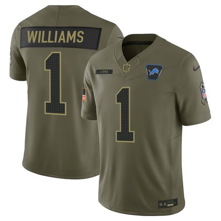 Men's Detroit Lions #1 Jameson Williams Nike Olive 2025 Salute to Service Retired Limited Jersey