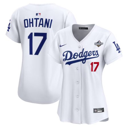 Women's Los Angeles Dodgers #17 Shohei Ohtani White 2025 World Series Home Limited Jersey