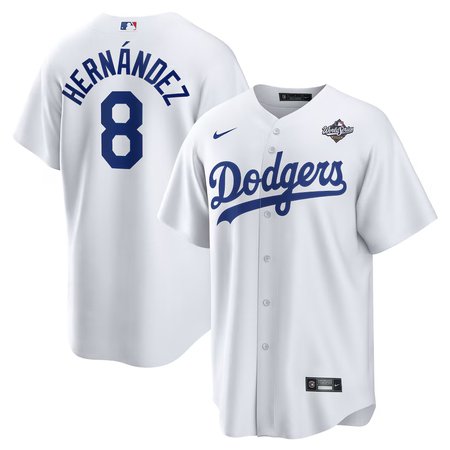 Men's Los Angeles Dodgers #8 Enrique Hernandez Nike White 2025 World Series Home Replica Player Jersey