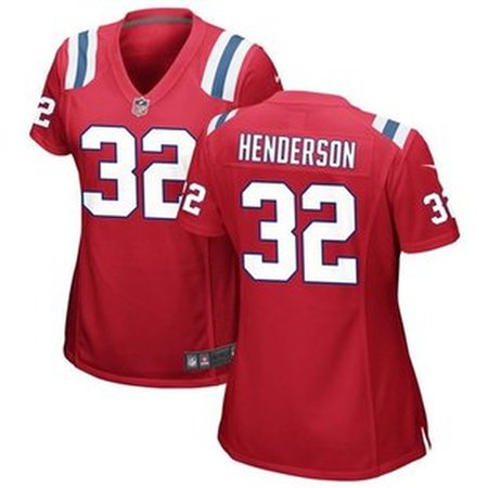 Women's New England Patriots #32 TreVeyon Henderson Nike Red 2025 NFL Draft Game Jersey