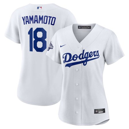 Women's Los Angeles Dodgers #18 Yoshinobu Yamamoto Nike White 2025 World Series Champions Home Replica Jersey
