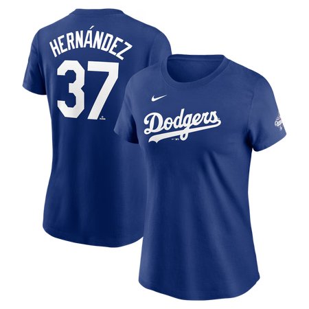 Women's Los Angeles Dodgers #37 Teoscar Hernandez Nike Royal 2025 World Series Champions Name & Number T-Shirt