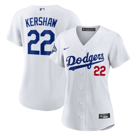 Women's Los Angeles Dodgers #22 Clayton Kershaw Nike White Home 2025 World Series Champions Limited Jersey
