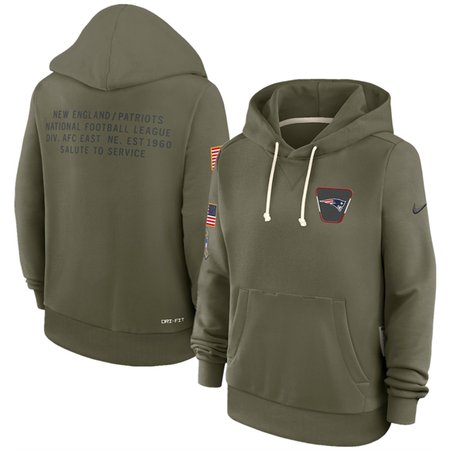 Women's New England Patriots Olive 2025 Salute to Service Sideline Standard Issue Dri-FIT Hoodie(Run Small)