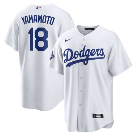 Men's Los Angeles Dodgers #18 Yoshinobu Yamamoto Nike White 2025 World Series Champions Home Replica Jersey