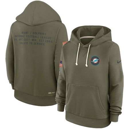 Women's Miami Dolphins Olive 2025 Salute to Service Sideline Standard Issue Dri-FIT Hoodie(Run Small)
