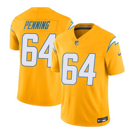 Men's Los Angeles Chargers #64 Trevor Penning Nike Gold Alternate Charger Power Vapor F.U.S.E. Limited Jersey