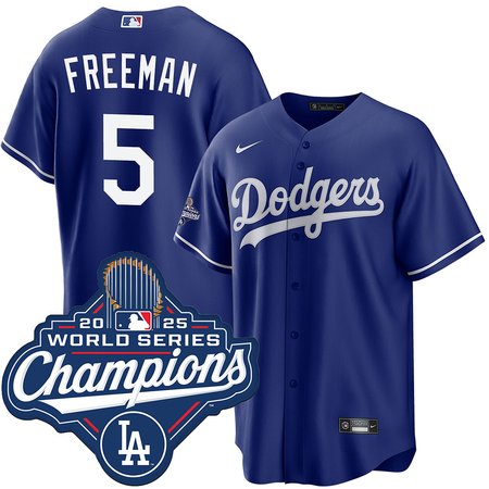 Youth Los Angeles Dodgers #5 Freddie Freeman Nike Royal 2025 World Series Champions Home Replica Jersey