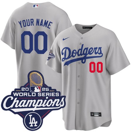 Men's Los Angeles Dodgers Custom Nike Gray 2025 World Series Champions Home Limited Jersey