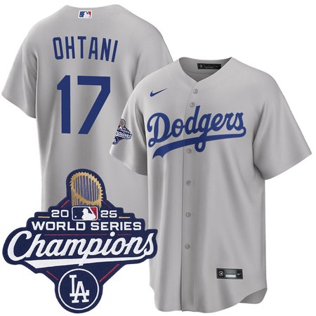 Youth Los Angeles Dodgers #17 Shohei Ohtani Nike Gray 2025 World Series Champions Home Replica Jersey
