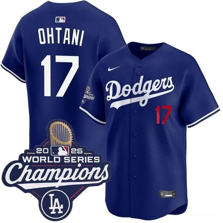 Men's Los Angeles Dodgers #17 Shohei Ohtani Nike Royal 2025 World Series Champions Home Limited Jersey