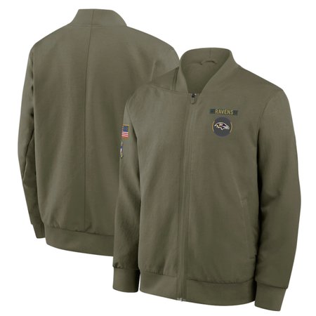 Men's Baltimore Ravens Nike Olive 2025 Salute to Service Sideline Full-Zip Bomber Jacket
