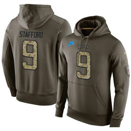 NFL Men's Detroit Lions #9 Matthew Stafford Stitched Green Olive Salute To Service KO Performance Hoodie